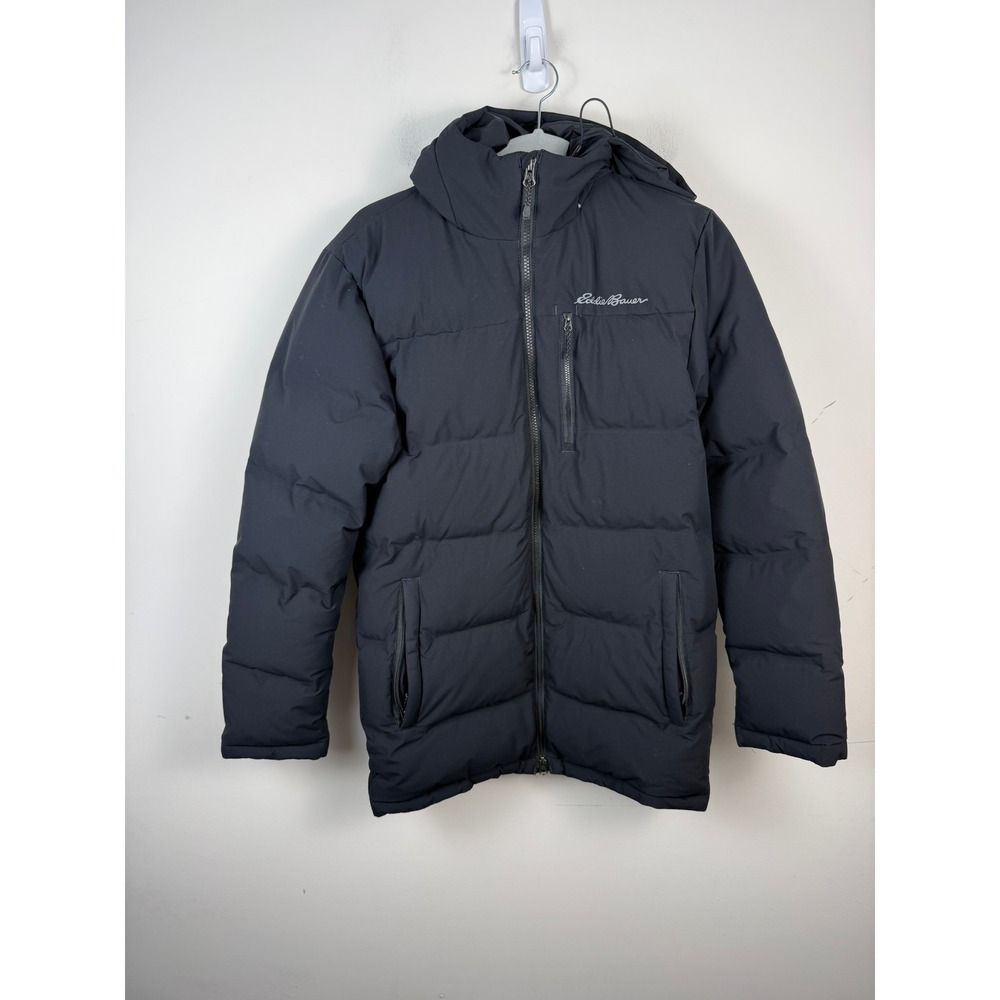 Eddie Bauer Mens Glacier Peak Seamless Down Parka Black Hooded Puffer Jacket S